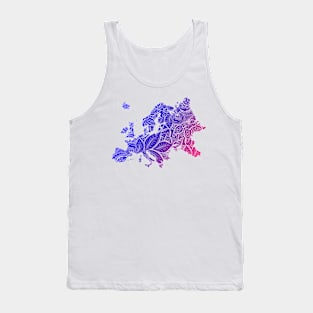 Colorful mandala art map of Europe with text in blue and violet Tank Top